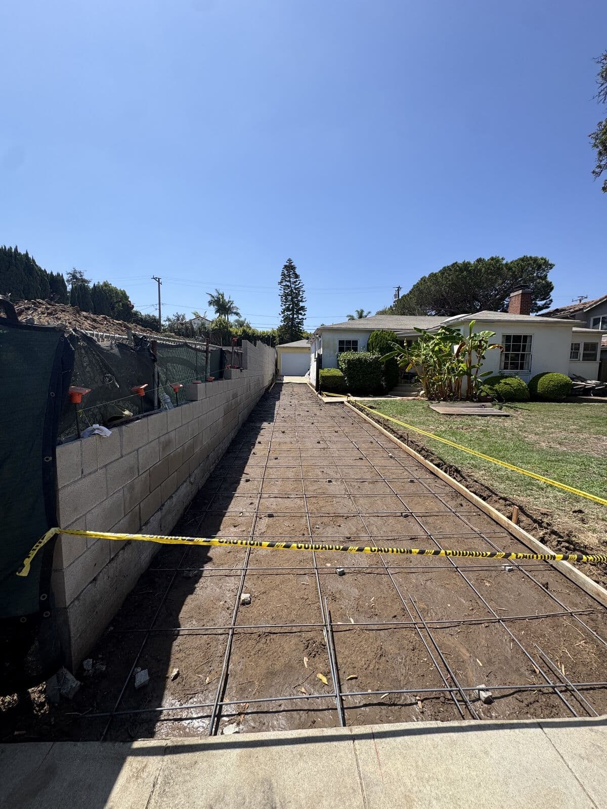 Steel grid for a new concrete driveway seen from the street end in Santa Monica